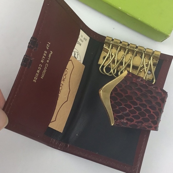 PIERRE CARDIN Vintage mini red top grade cowhide card and key holder - Picture 3 of 6